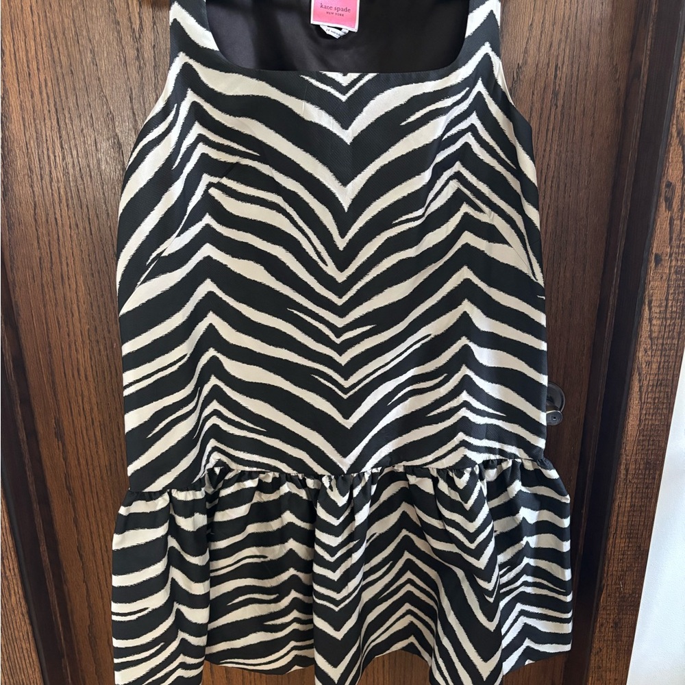 EUC DOPE STRUCTURAL Kate Spade Charcoal and Cream Printed Taffeta Dress US 14